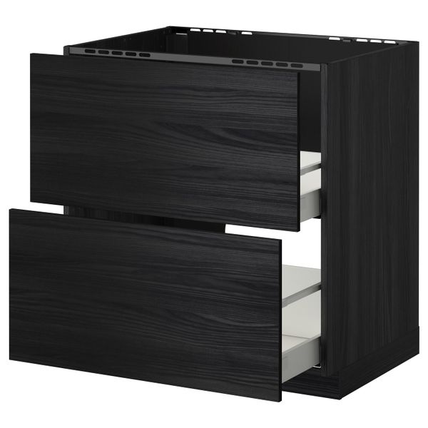 Напольный шкаф под мойку + 2 фронтальных панели, 2 ящ, черный, Тингсрид черный 80x60 см IKEA МЕТОД / МАКСИМЕРА 092.348.63 - схема-чертеж с размерами