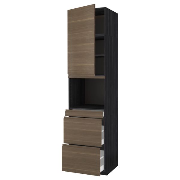 Высокий шкаф для СВЧ/дверца/3ящика, черный/Воксторп грецкий орех 60x60x240 см IKEA МЕТОД / МАКСИМЕРА 192.392.09 - схема-чертеж с размерами