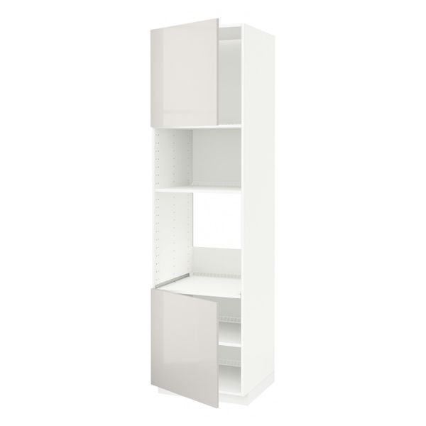 Высокий шкаф для духовки/СВЧ, 2 дверцы/полки, белый/Рингульт светло-серый 60x60x220 см IKEA METOD МЕТОД 892.333.98 - схема-чертеж с размерами