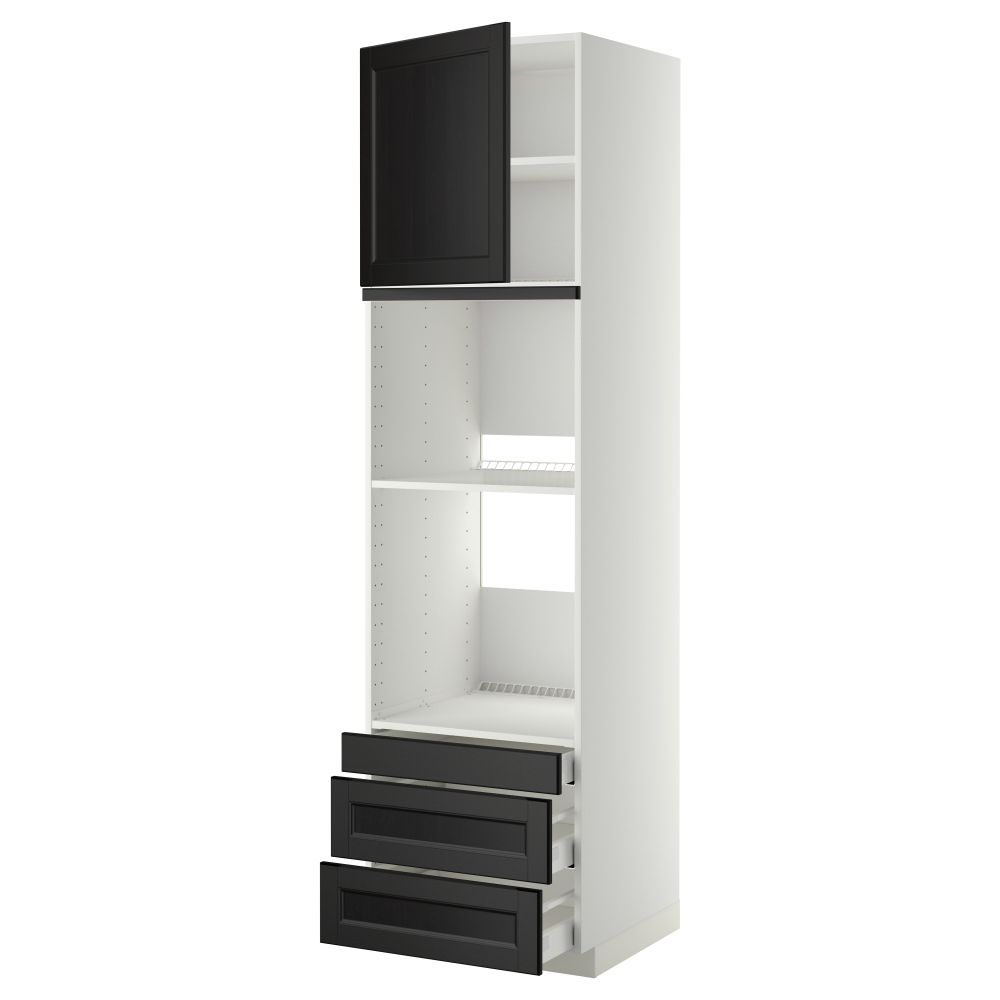 Высокий шкаф для духовки комбинированный, духовка + дверца, 3 ящика МЕТОД / МАКСИМЕРА, белый, Лаксарби черно-коричневый - фото 1