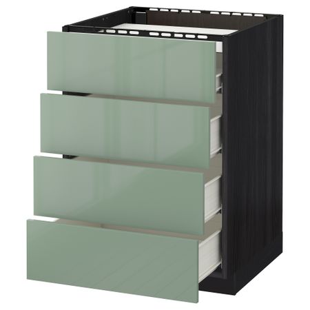 Напольный шкаф, 4 фронтальных панели, 4 ящика МЕТОД / ФОРВАРА, черный, Калларп светло-зеленый