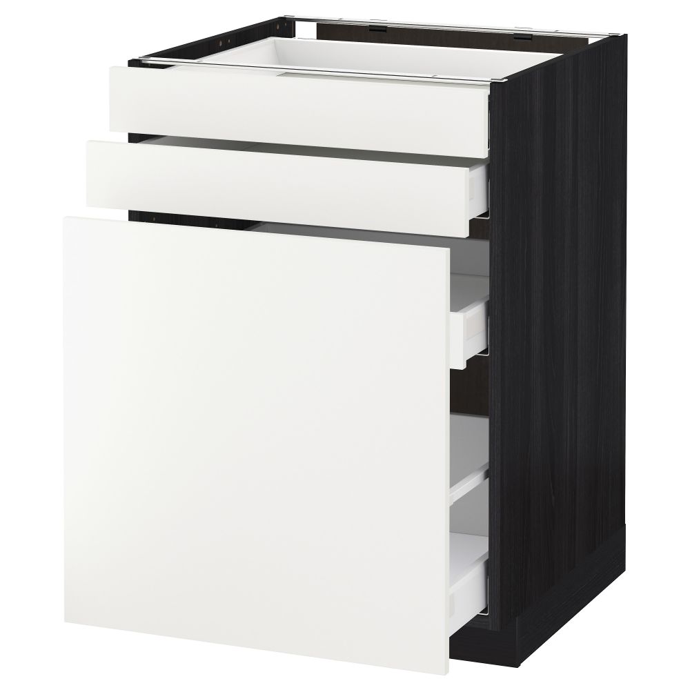 Напольный шкаф с выдвижными модулями, 2 фронтальные панели МЕТОД / МАКСИМЕРА, черный, Хэггеби белый - схема-чертеж с размерами