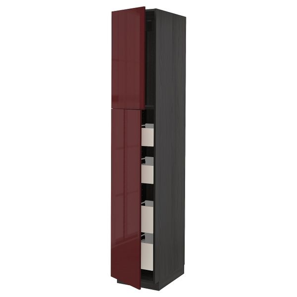 Высокий шкаф/2дверцы/4ящика, черный Калларп/глянцевый темный красно-коричневый 40x60x220 см IKEA МЕТОД / ФОРВАРА 093.281.97 - схема-чертеж с размерами