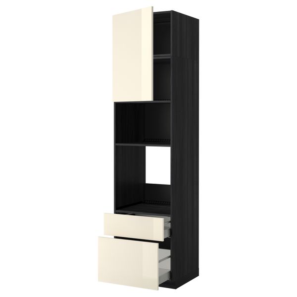 Высокий шкаф для духовки/СВЧ дверца, 2 ящика МЕТОД / МАКСИМЕРА, черный, Рингульт кремовый - схема-чертеж с размерами