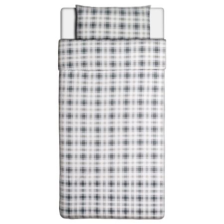 Пододеяльник и наволочка, серый/синий 150x200/50x70 см IKEA NORDRUTA НОРДРУТА 104.095.26