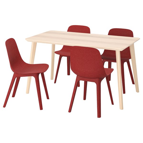 Стол и 4 стула, ясеневый шпон, красный, 140 см IKEA ODGER ОДГЕР, LISABO ЛИСАБО 994.407.45 - фото 1
