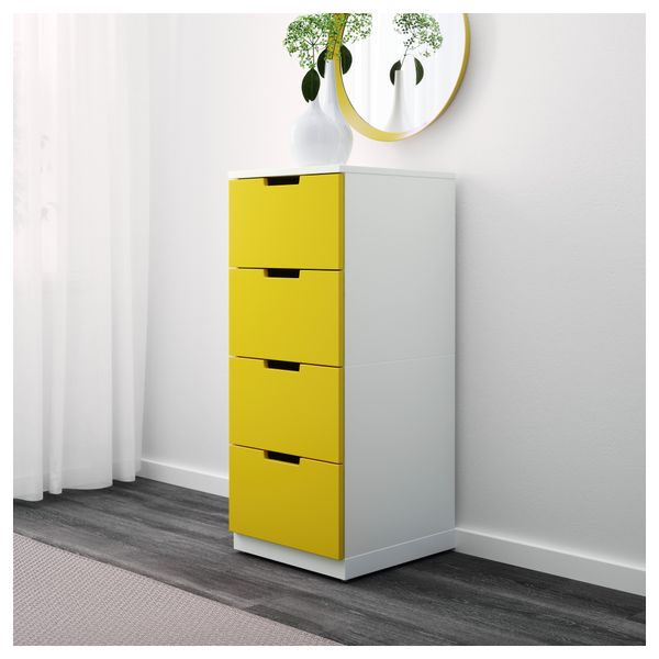 Комод с 4 ящиками НОРДЛИ, желтый, белый (40x97 см) - фото 2