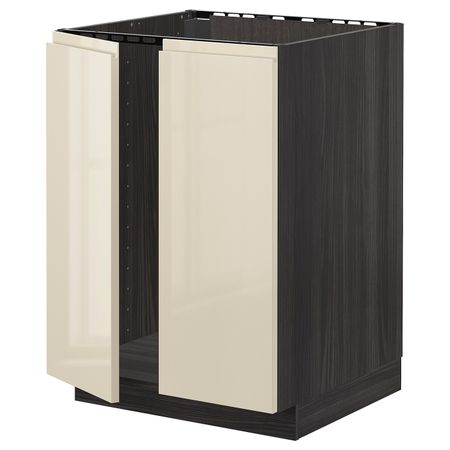 Напольный шкаф для раковины + 2 двери, черный, Воксторп глянцевый светло-бежевый 60x60 см IKEA МЕТОД 693.027.69