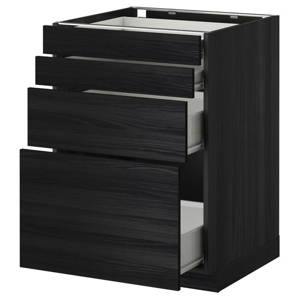 Напольный шкаф 4 фронтальных панели, 4 ящика МЕТОД / ФОРВАРА, черный, Тингсрид черный - схема-чертеж с размерами