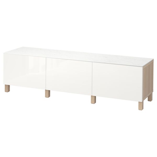 Комбинация для хранения с ящиками БЕСТО, под беленый дуб, Сельсвикен глянцевый/белый (180x42x48 см) - фото 1