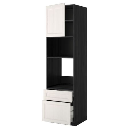 Высокий шкаф для духовки/СВЧ дверца, 2 ящика МЕТОД / МАКСИМЕРА, черный, Лаксарби белый