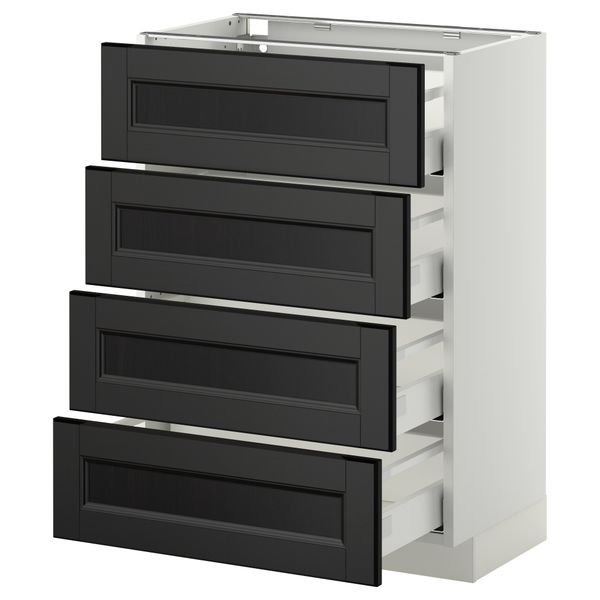 Напольный шкаф 4 фронтальных панели, 4 ящика МЕТОД / МАКСИМЕРА, белый, Лаксарби черно-коричневый - схема-чертеж с размерами