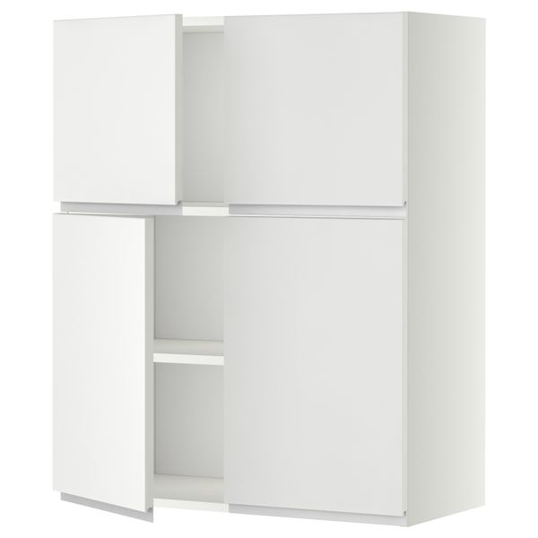 Навесной шкаф с полками, 4 дверцы МЕТОД, белый, Нодста белый (80x100 см) - схема-чертеж с размерами