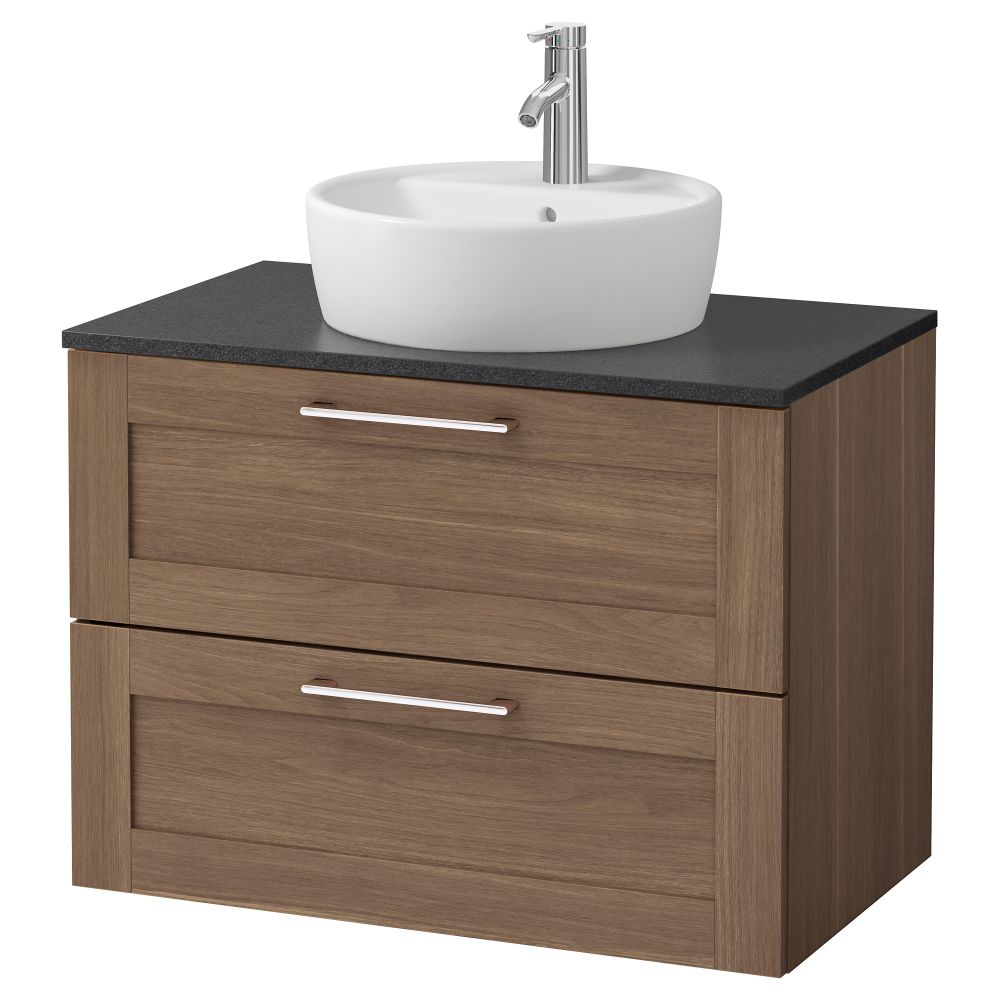 Шкаф п-раковину/столешн45/раковина ГОДМОРГОН/АЛДЕРН / ТОРНВИКЕН, под грецкий орех, черный - фото 1