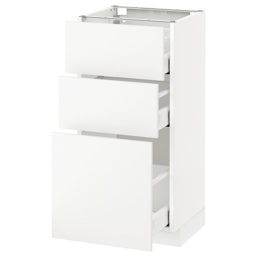 Напольный шкаф с 3 ящиками, белый/Хэггеби белый 40x37 см IKEA METOD МЕТОД / MAXIMERA МАКСИМЕРА 192.315.24 - схема-чертеж с размерами