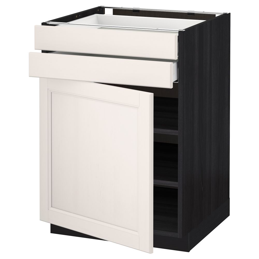 Напольный шкаф с дверцей, 2 ящиками МЕТОД / МАКСИМЕРА, черный, Лаксарби белый - схема-чертеж с размерами