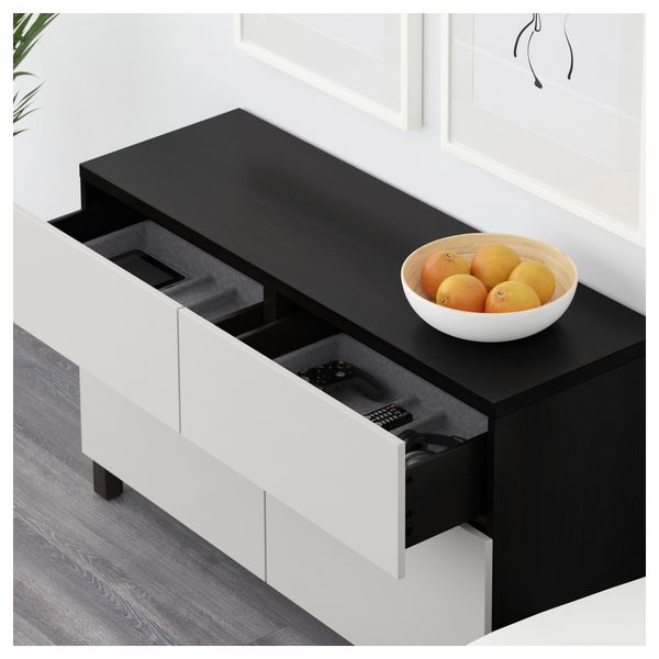 Комбинация для хранения с дверцами, ящиками БЕСТО, черно-коричневый, Лаппвикен светло-серый (120x40x74 см) - схема-чертеж с размерами