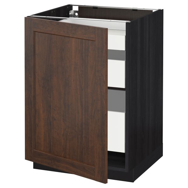 Напольный шкаф с 1 дверцей, 3 ящика МЕТОД / МАКСИМЕРА, черный, Эдсерум коричневый - схема-чертеж с размерами