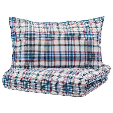 Пододеяльник и 2 наволочки, синий/клетка 200x200/50x70 см IKEA МОССРУТА 004.435.64