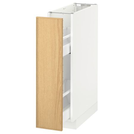 Напольный шкаф, выдвижной внутри элем, белый/Экестад дуб 20x60 см IKEA METOD МЕТОД 592.250.45