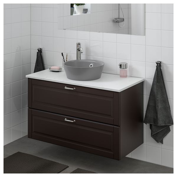 Шкаф со столешницей 40см раковина ГОДМОРГОН/ТОЛКЕН / КАТТЕВИК, Кашён темно-серый, под мрамор серый (102x49x75 см) - схема-чертеж с размерами