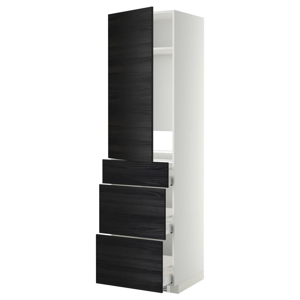 Высокий шкаф для холодильника, с дверцами, 3 ящика МЕТОД / МАКСИМЕРА, белый, Тингсрид черный (60x60x220 см) - фото 1