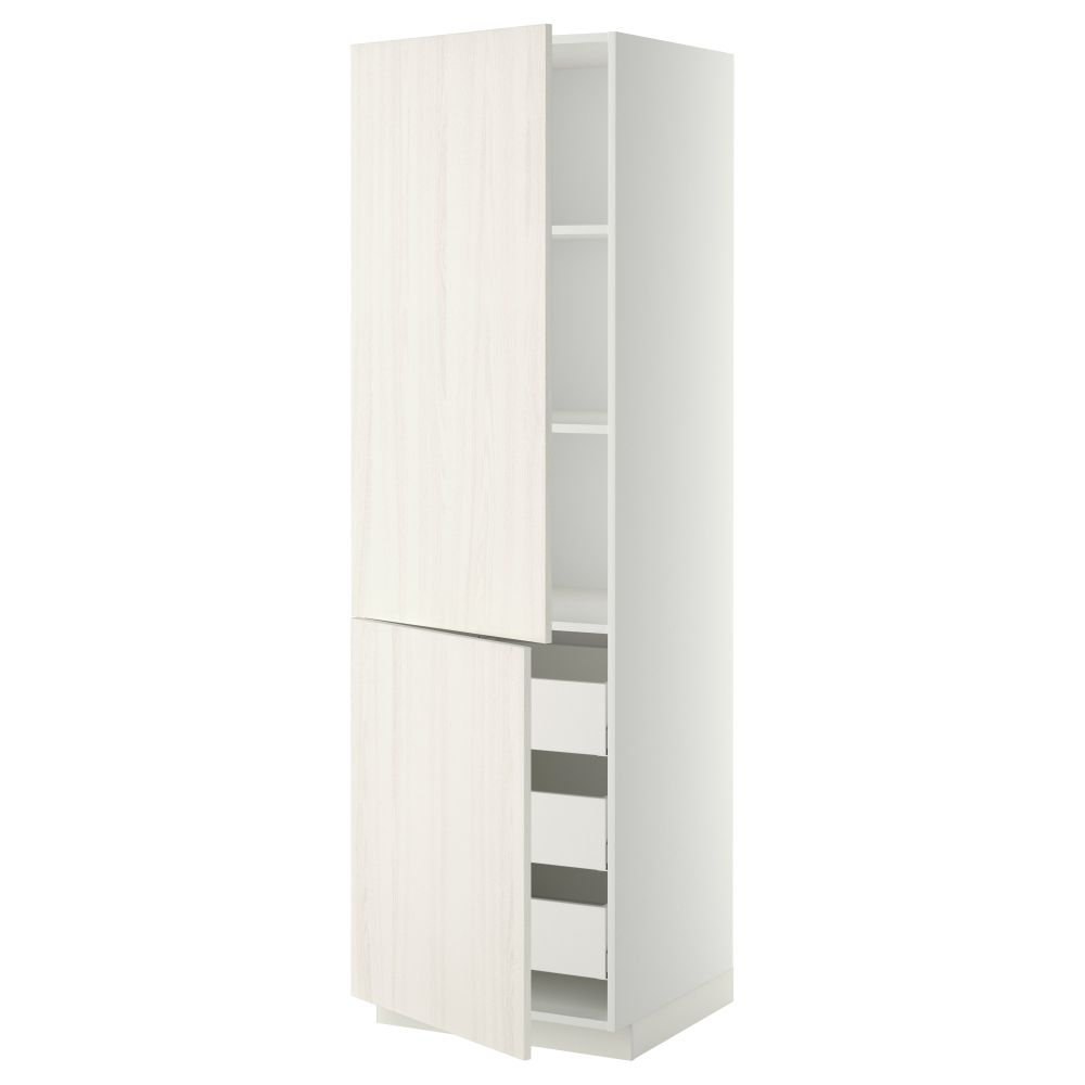 Высокий шкаф + полки, 3 ящика, 2 дверцы МЕТОД / МАКСИМЕРА, белый, Росдаль белый - схема-чертеж с размерами