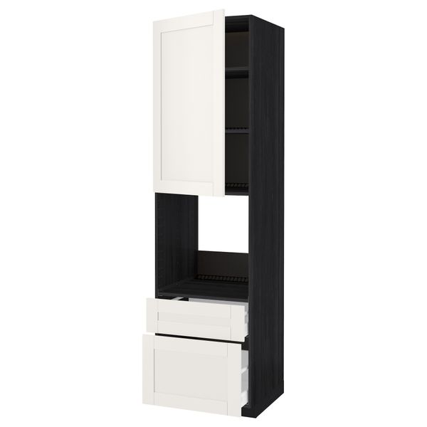 Высокий шкаф для духовки + дверь, 2 ящика МЕТОД / МАКСИМЕРА, черный, Сэведаль белый - схема-чертеж с размерами