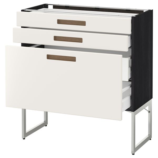 Напольный шкаф 3 фронтальных панели, 2 нижних, 2 средних ящика МЕТОД / МАКСИМЕРА, черный, Мэрста белый - схема-чертеж с размерами