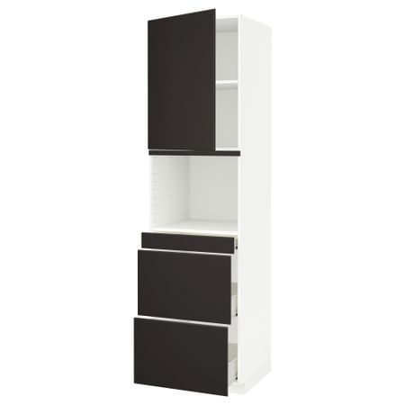Высокий шкаф для СВЧ/дверца, 3 ящика МЕТОД / ФОРВАРА, белый, Кунгсбакка антрацит