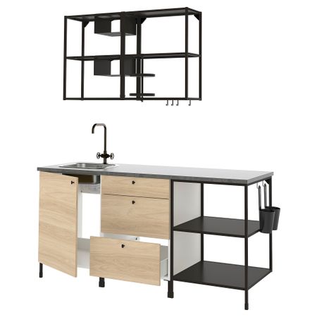 Кухня, антрацит, под дуб, 183x63.5x222 см IKEA BEGIVENHET БЕГИВЕНХЕТ 593.375.47