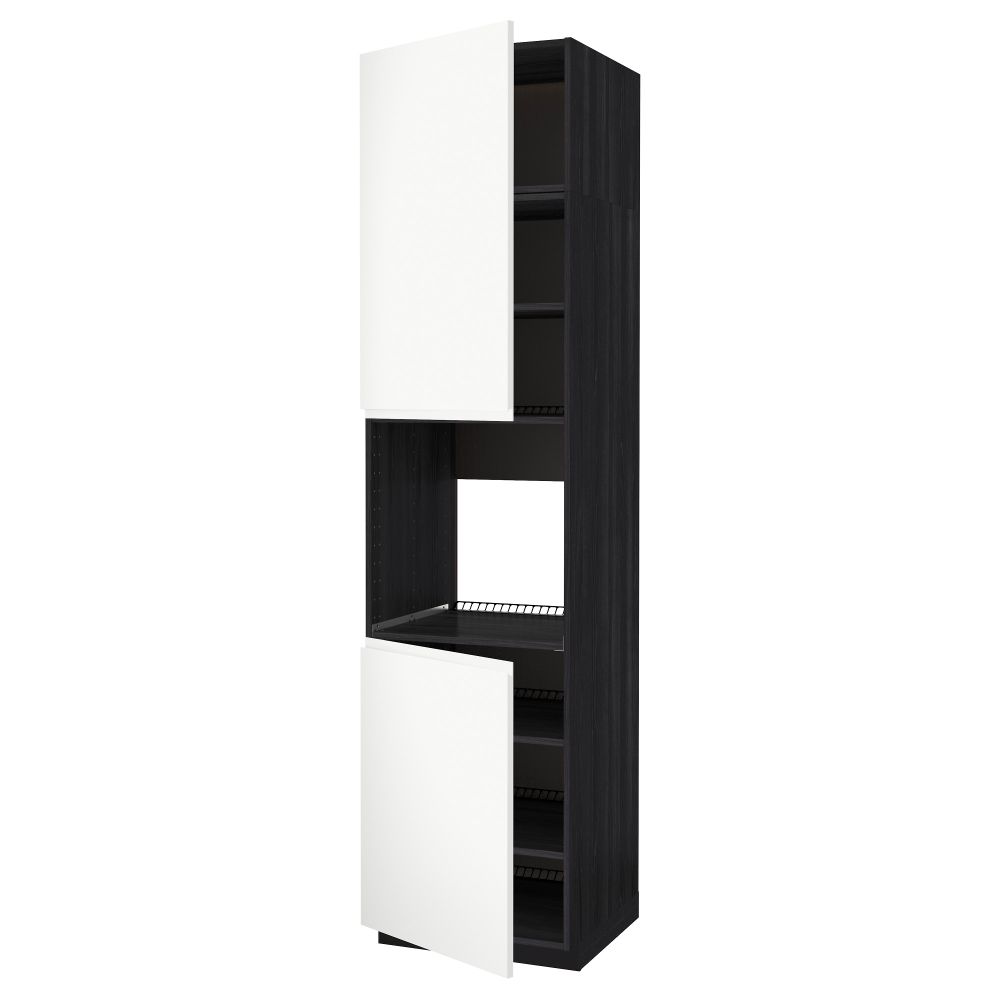 Высокий шкаф для духовки, 2 дверцы, полки МЕТОД, черный, Воксторп белый - схема-чертеж с размерами