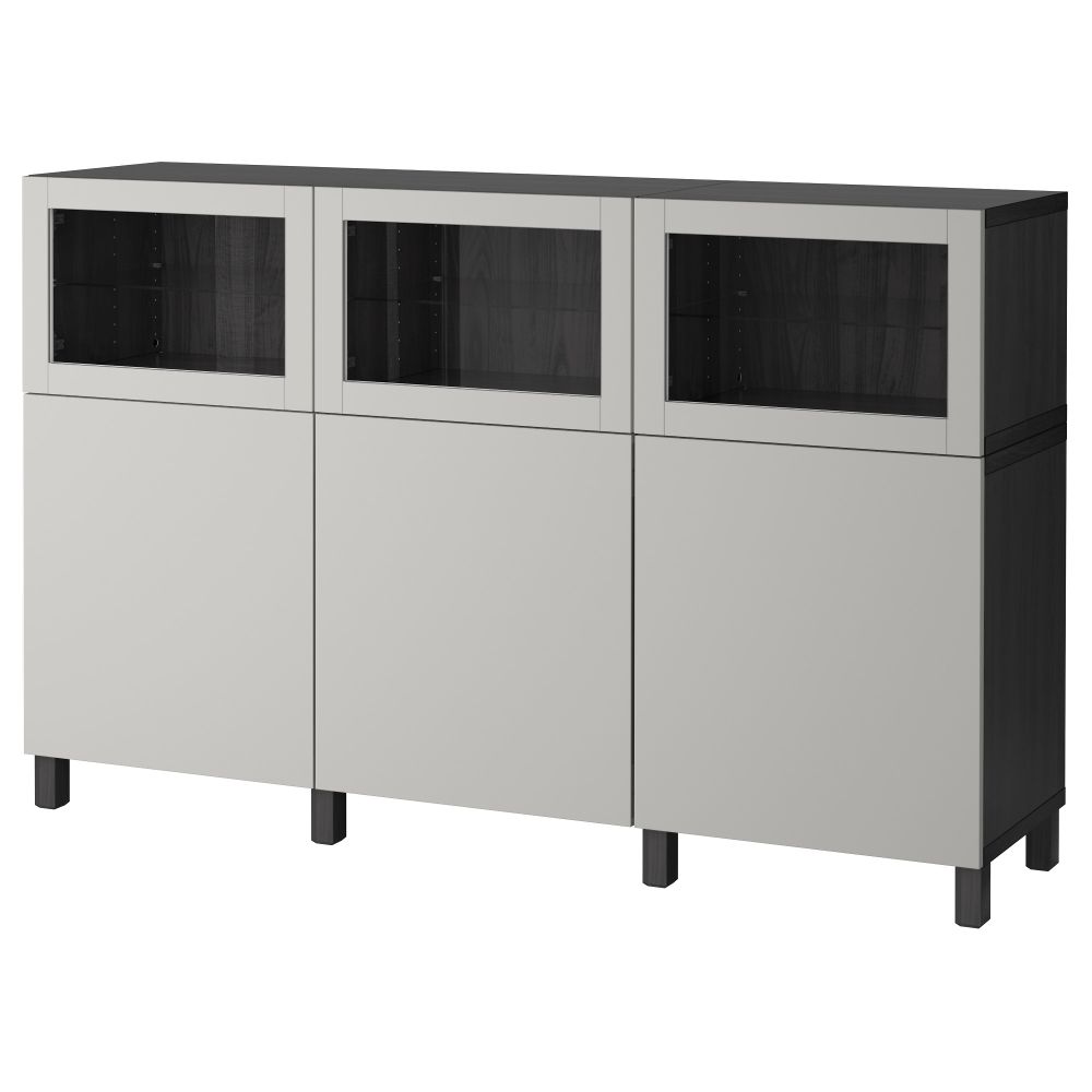 Комбинация для хранения с дверцами БЕСТО, черно-коричневый Лаппвикен, Синдвик светло-серый прозрачное стекло (180x40x112 см) - фото 1