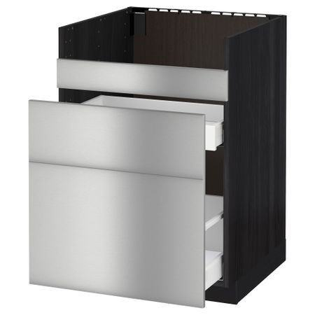 Напольный шкаф под мойку ДУМШЁ, 3 фасада, 2 ящика МЕТОД / МАКСИМЕРА, черный, Гревста нержавеющ сталь