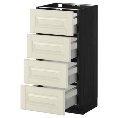 Напольный шкаф 4 фронтальных панели, 4 ящика МЕТОД / МАКСИМЕРА, черный, Будбин белый с оттенком