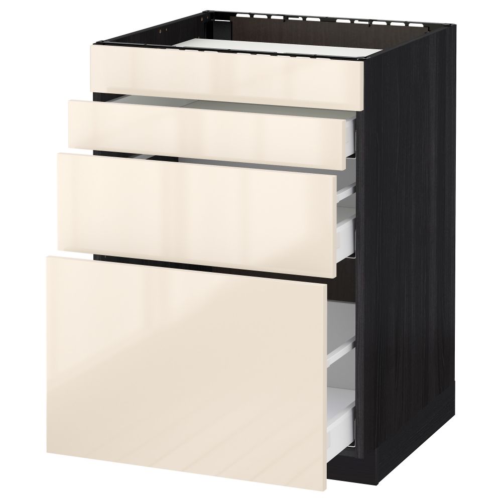 Напольный шкаф для духовки, 4фасада, 3 ящика МЕТОД / МАКСИМЕРА, черный, Рингульт кремовый - схема-чертеж с размерами