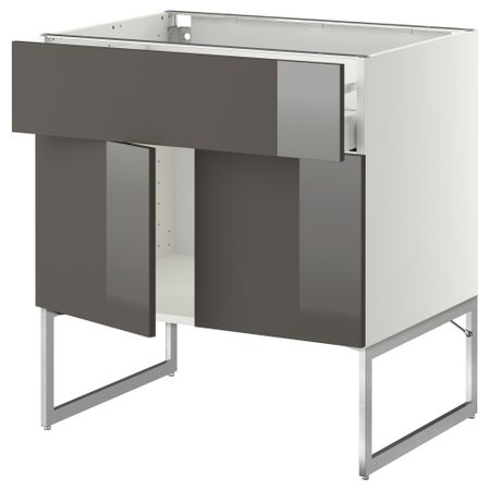 Напольный шкаф, полки, ящик, 2 двери МЕТОД / МАКСИМЕРА, белый, Рингульт серый