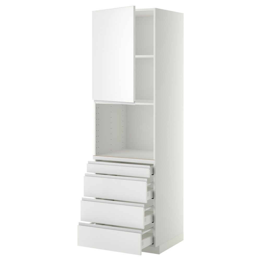 Высокий шкаф для комбинированния СВЧ, 4 ящика МЕТОД / МАКСИМЕРА, белый, Нодста белый - схема-чертеж с размерами