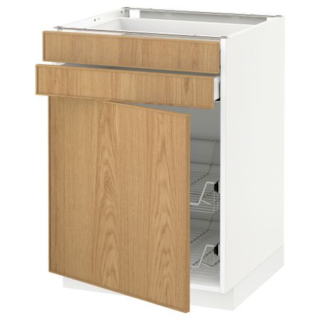 Напольный шкаф, дверца, 2 ящика, проволочных корзин МЕТОД / МАКСИМЕРА, белый, Экестад дуб