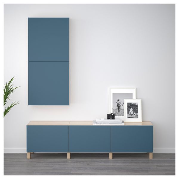 Комбинация для хранения с ящиками БЕСТО, под беленый дуб, Вальвикен темно-синий (180x40x48 см) - фото 2