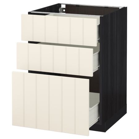Напольный шкаф с 3 ящиками МЕТОД / ФОРВАРА, черный, Хитарп белый с оттенком