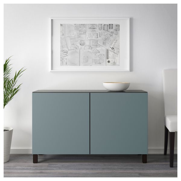 Комбинация для хранения с дверцами БЕСТО, черно-коричневый, Вальвикен серо-бирюзовый (120x40x74 см) - схема-чертеж с размерами