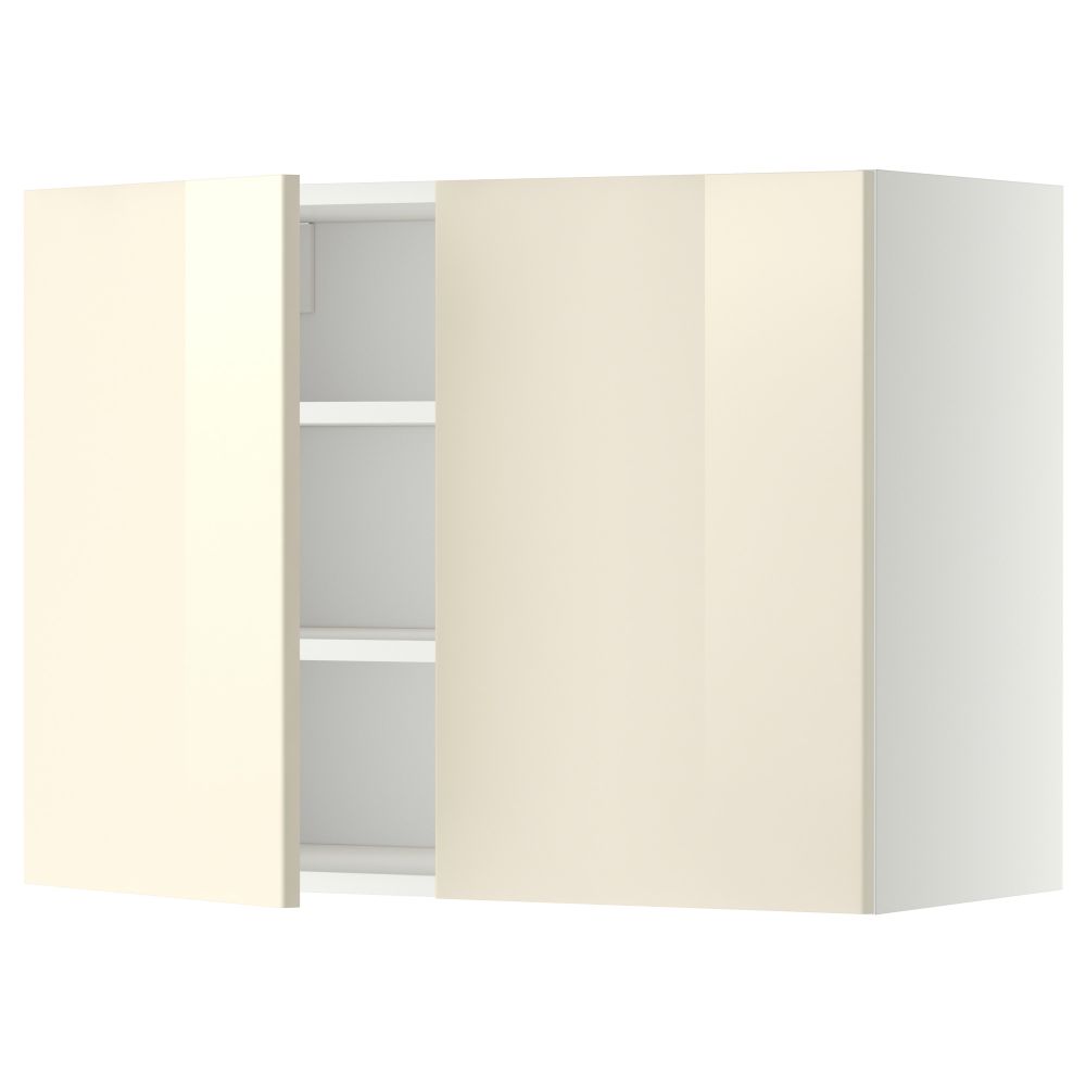 Навесной шкаф с полками, 2 дверцы МЕТОД, белый, Рингульт кремовый - схема-чертеж с размерами