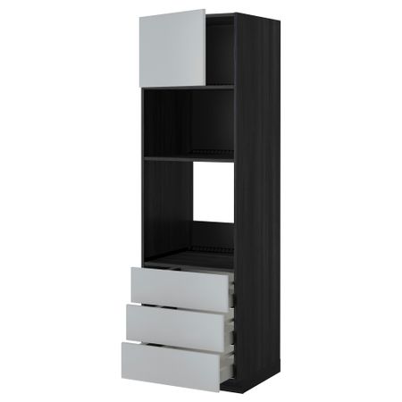 Высокий шкаф для духовки/СВЧ дверца, 3 ящика МЕТОД / МАКСИМЕРА, черный, Веддинге серый