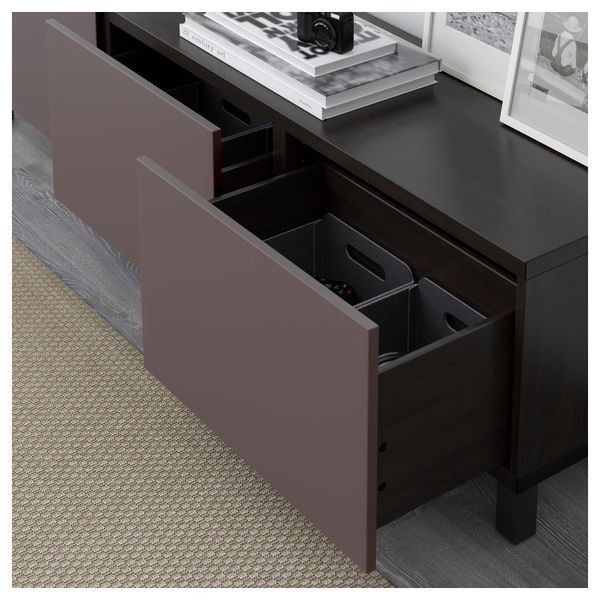 Комбинация для хранения с ящиками БЕСТО, черно-коричневый, Вальвикен темно-коричневый (180x40x48 см) - схема-чертеж с размерами