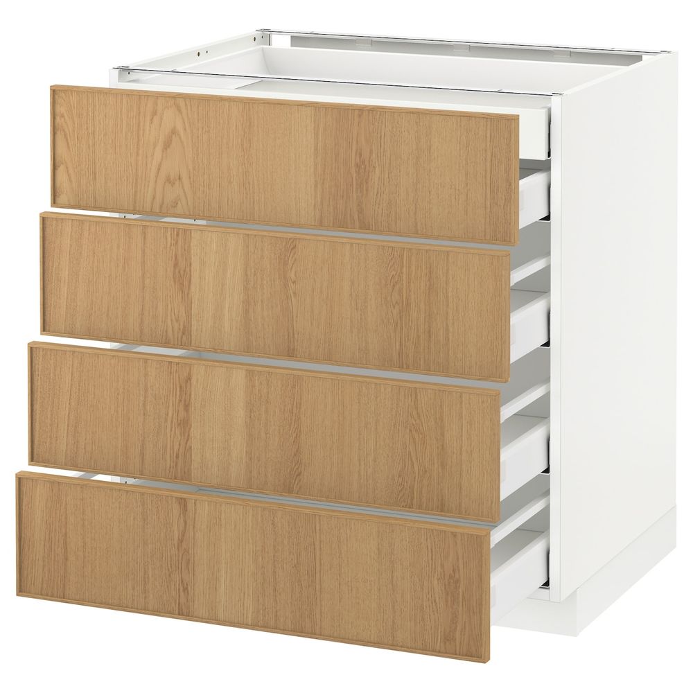 Напольный шкаф 4 фронтальных, 2 низких, 3 средних ящ, белый/Экестад дуб 80x60 см IKEA METOD МЕТОД / MAXIMERA МАКСИМЕРА - схема-чертеж с размерами