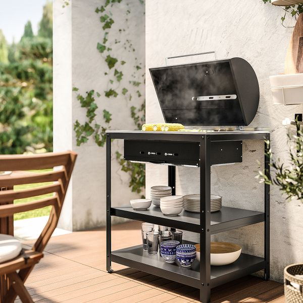 Угольный гриль, черный/нержавеющая сталь для сада 86x61 см IKEA GRILLSKÄR ГРИЛЛЬСКЭР 504.889.13 - схема-чертеж с размерами