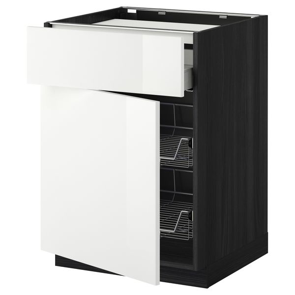 Напольный шкаф для варочной панели, ящик, 2 проволочных корзины МЕТОД / МАКСИМЕРА, черный, Рингульт белый (60x60 см) - фото 1