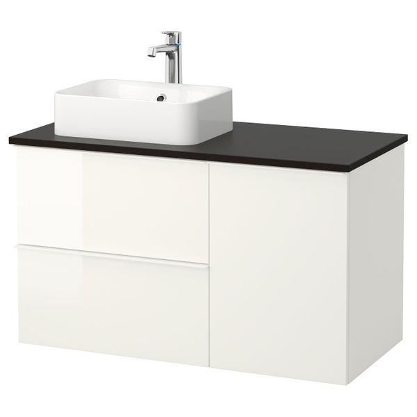 Шкаф с раковиной 45x32 см, глянцевый белый/антрацит БРОГРУНД смеситель 102x49x72 см IKEA ГОДМОРГОН/ТОЛКЕН / ХОРВИК 393.256.06 - фото 1