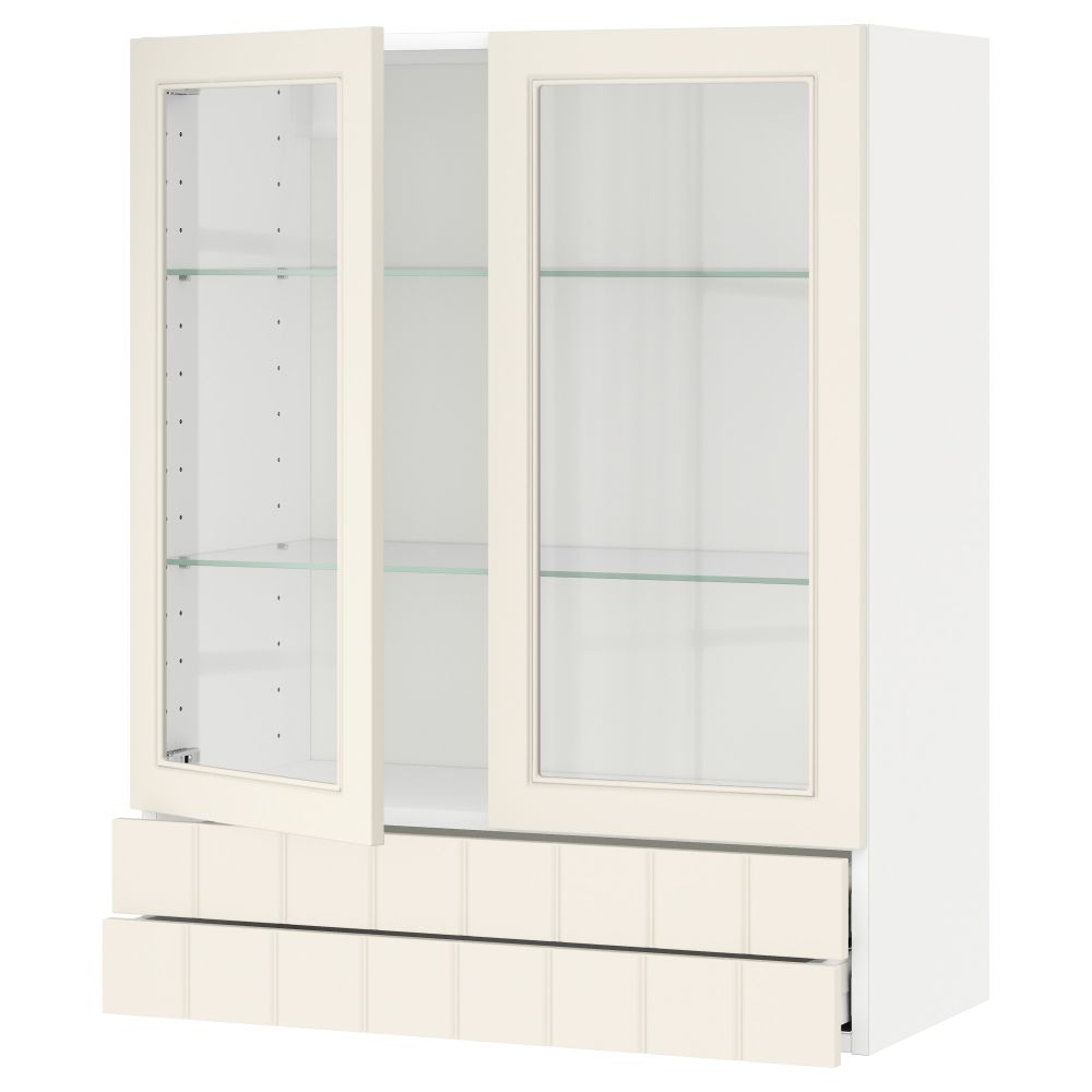 Навесной шкаф, 2 стеклянные дверцы, 2 ящика МЕТОД / МАКСИМЕРА, белый, Хитарп белый с оттенком - схема-чертеж с размерами